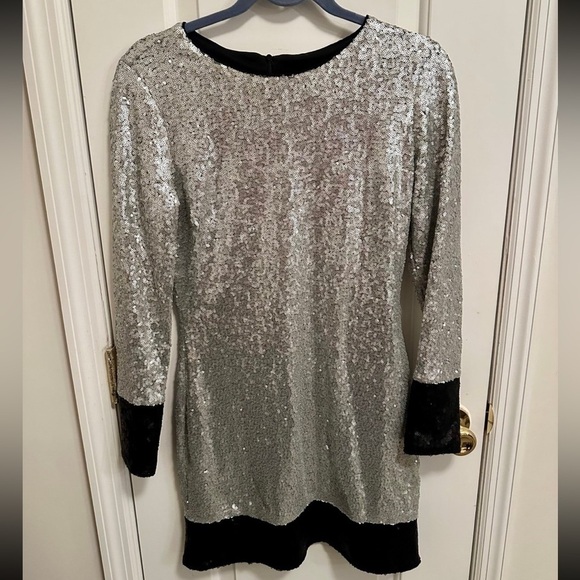 Badgley Mischka Black and Silver Sequin Gown - Picture 1 of 4